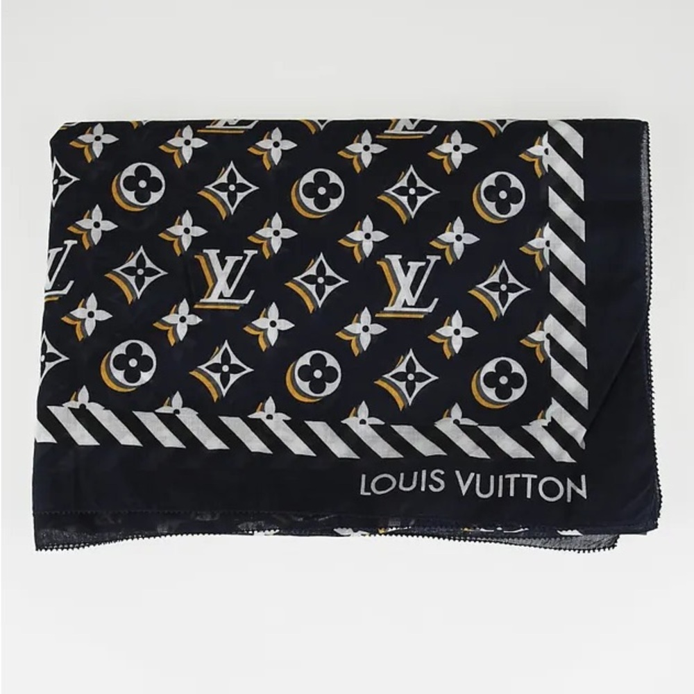 Louis Vuitton Limited Edition Navy Monogram Bulles Cotton Pareo Scarf